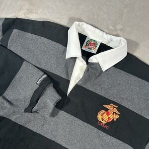 Vintage Barbarian Rugby Wear Polo Shirt Mens XL Striped Long Sleeve USMC 90s Y2K